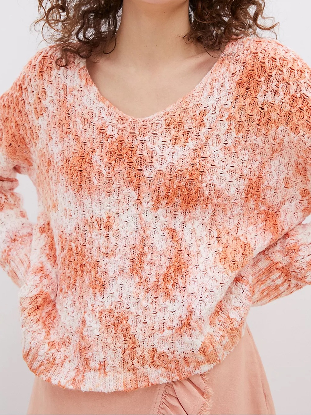 Anthropologie Pilcro Christian V Neck Sweater Medium Cotton Coral Chunky Knit